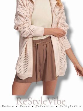 VARLEY Women’s Size M Sweater Cardigan Open Knit Gold Zipper Front Finn Longline